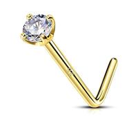OUFER Body Piercing Nose Piercing Stud 9K Solid Yellow Gold Claw Set Round Crystal Stone 22 Gauge L Bend Nose Stud Piercing Jewellery