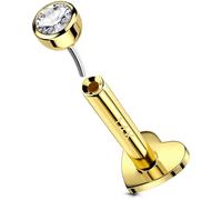 OUFER Body Piercing Threadless 14K Gold Labret Piercing Jewellery 16G Helix Earrings Push In Lip Stud Clear CZ Conch Tragus Lobe Piercing Bars