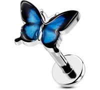 OUFER Butterfly Tragus Piercing Jewelry, 16G Flat Back Earrings Surgical Steel, Internal Thread Labret Lip Piercing Jewelry, 6MM Helix Cartilage Tragus Conch Healing Daith Earrings for Women Men-Blue