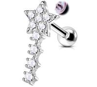 OUFER Conch Piercing Jewellery 16G Helix Stud Star 316l Surgical Steel Cartilage Earrings Stud Silver 8mm Tragus Piercing Clear CZ Forward Helix Jewelry for Women