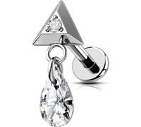 OUFER Dangle Triangle Helix Piercing Jewelry, G23 Titanium 16G Internally Threaded Flat Back Piercings Silver Helix Cartilage Tragus Conch Piercing Jewelry, 16g 6mm, Titanium Metal, cubic-zirconia