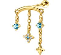 OUFER Dangly Forward Helix Piercing Jewellery 16G Gold Cartilage Earring Star Chain Tragus Conch Stud 6mm 316L Stainless Steel Blue CZ Hidden Helix Jewelry for Women