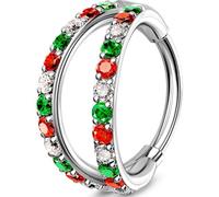 OUFER Double Hoop Nose Rings, 20G Nose Rings Hoop, 316L Surgical Steel Nose Piercing Jewelry, Colorful CZ Helix Daith Rook Tragus Conch Cartilage Earrings For Women Men-6mm/7mm/8mm, 20G 6MM, Stainless