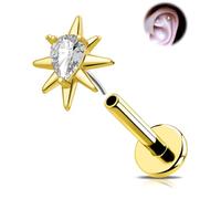 OUFER G23 Titanium Helix Piercing Jewellery 18G Eight-pointed Star Flat Back Cartilage Earrings Stud Forward Tragus Conch Earring 6mm Threadless Lip Labret Piercing Jewelry Gold Nose Stud
