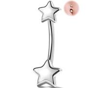 OUFER G23 Titanium Internal Thread Belly Bar, 14G Star Navel Ring, 14 mm Minimalist Long Belly Piercing Jewellery for Beach Festival Daily Wear for Women