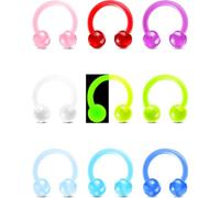 OUFER Glow In The Dark 9PCS Body-Piercing Retainers, 16G Septum Rings, Acrylic Horseshoe Circular Barbells, Helix Cartilage Daith Conch Piercing Jewelry