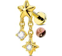 OUFER Gold Helix Piercing Jewellery Star Dangly Conch Tragus Earrings 16G 6mm Labret Lip Stud Clear CZ Forward Helix Jewelry Cartilage Earrings for Women