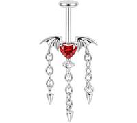 OUFER Halloween Bat Vertical Helix Earring, Black/Red CZ Upper Ear Piercing, 16G 7MM, Metal, Cubic Zirconia