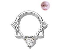 OUFER Heart Septum Piercing Jewellery Surgical Steel Daith Helix Ring Clicker 16G Silver Cartilage Earrings Hoop 10mm Clear CZ Septum Jewelry for Women