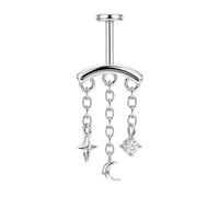 OUFER Hidden Helix Earring 16G 6mm, Threadless Push Pin Cartilage Earring with Vertical Chain Dangles, Star Moon CZ Floating Helix Jewelry, 316L Stainless Steel, 16g 6mm, Stainless Steel Metal, Cubic