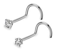 OUFER Solid Titanium Nose Stud Screw Pack 2pcs 20G Nose Rings 3mm Clear CZ Star Round Body Piercings for Women