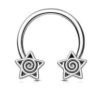 OUFER Star Septum Ring 16g, 316L Surgical Steel Daith Earring, Silver Gothic Septum Jewelry Black Tragus Helix Piercing Jewelry for Women 8 mm