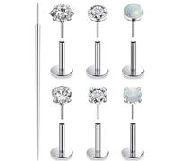 Oufksiyy 20G 18G 16G Flat Back Earrings Studs F136 Titanium Nose Ring Threadless Nose Stud Tragus Cartilage Lip Medusa Piercing Jewelry Hypoallergenic Taper Needles Cubic Zirconia 6mm 8mm 10mm, Metal