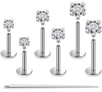 Oufksiyy 20G 18G 16G Internal Thread Flat Back Earrings Studs F136 Titanium Nose Nose Stud Tragus Cartilage Lip Medusa Piercing Jewelry Hypoallergenic Taper Needles Cubic Zirconia 6mm 7mm 8mm, Metal