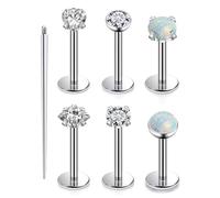 Oufksiyy 20G 18G 16G Internal Thread Flat Back Earrings Studs F136 Titanium Nose Ring Nose Stud Tragus Cartilage Lip Medusa Piercing Jewelry Hypoallergenic Taper Needles Cubic Zirconia 6mm 8mm 10mm