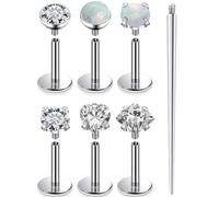Oufksiyy 20G 18G 16G Internal Thread Flat Back Earrings Studs F136 Titanium Nose Ring Nose Stud Tragus Cartilage Lip Medusa Piercing Jewelry Hypoallergenic Taper Needles Cubic Zirconia 6mm 8mm 10mm