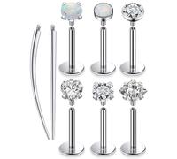 Oufksiyy F136 Titanium Surgical Implant Grade Nose Rings Studs Flat Back Earrings Internal Thread 20G 18G 16G Tragus Lip Medusa Labret Lobe 6mm 8mm 10mm flatback nose stud Snake Bites Piercings, Metal