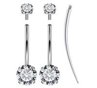 Oufksiyy Long and Extra Long Bar Belly Button Ring Internal Thread Hypoallergenic Surgical Stainless Steel 14mm 16mm 14 Gauge Navel Rings Cubic Zirconia Buuton Body Piercing Jewelry for Women Men