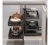 OUFUAMY Kitchen Cabinet, Corner Organiser Extendable Kitchen Cabinet Organiser with 4 Storage Baskets, Robust Corner, 700/800/900 Frame, Black