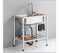 Stainless Steel Single Basin Kitchen Sink with Stand, Home Simple Laundry Sink with Faucet, Practical Freestanding Vanity Sink, Commercial Sink for Laundry/Backyard
