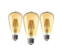 OUGEER 3 Pack E27 6W Led Amber GlassFilament Bulb ST64 Vintage Replace E27 60W Halogen Bulb Warm White 2700k e27 600 Lumens AC 220-240V Not Dimmable