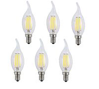 OUGEER 6 Pack E14 LED Filament Candle Bulb 4 W 6500 K Cool White AC 220-240 V, 400LM, Flame Tip Candle Lamp Edison LED C35 Candle Bulb 40 W Halogen Equivalent