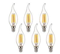 OUGEER Pack of 6 E14 LED Filament Candle Bulb 4W Dimmable AC 220-240V, 400LM, Warm White 2700K Edison Flame Tip Candle C35 LED Candle Lamp Bulb 40W Halogen Equivalent