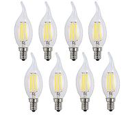 OUGEER Pack of 8 E14 LED Filament Candle Bulbs, 4 W, 400 LM, AC 220-240 V, Cool White 6500 K, Flame Tip Candle Lamp C35 LED Edison Candle Bulb 40 W Equivalent