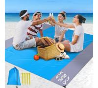 OUGEP Beach Blanket Sandproof, Large Picnic Blanket Waterproof for 6-10 Adults, Blue, 300 x 280cm