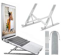 OUGEP Laptop Stand, Portable Foldable Height Adjustable Notebook Stand, Compatible with MacBook Pro Air, iPad, Lenovo, HP All 10-15.6 Inch Tablet (Silver)