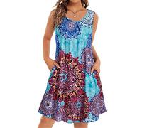 OUGES 2024 Summer Spring Dress Women Sleeveless Casual Ladies Dresses Beach Floral Sundress with Pockets(Bohemia,S)