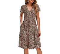 OUGES Floral Maternity Dresses Womens Nursing Dress for Breastfeeding Summer Casual V-Neck Midi Sundress with Pockets
