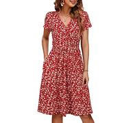 OUGES Floral Maternity Dresses Womens Nursing Dress for Breastfeeding Summer Casual V-Neck Midi Sundress with Pockets