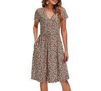 OUGES Floral Maternity Dresses Womens Nursing Dress for Breastfeeding Summer Casual V-Neck Midi Sundress with Pockets-XXL