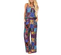 OUGES Summer Women's Floral Sleeveless Racer Back Casual Wide Leg Pants Jumpsuits Romper(FLoral08,Medium)