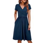 OUGES Summer Womens Maternity Dresses V-Neck Midi Sundress Nursing Dress Casual Floral Breastfeeding Dress with Pockets -XXL Navy