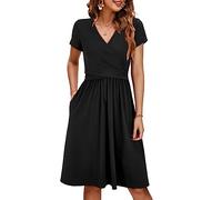 OUGES Summer Womens Maternity Dresses V-Neck Midi Sundress Nursing Dress Casual Floral Breastfeeding Dress with Pockets -XXL Black