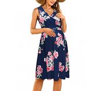 OUGES Summer Womens Maternity Dresses V-Neck Sleeveless Nursing Dress Casual Floral Breastfeeding Dress with Pockets(Floral1,M)