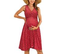 OUGES Summer Womens Maternity Dresses V-Neck Sleeveless Nursing Dress Casual Floral Breastfeeding Dress with Pockets(Floral20,S)