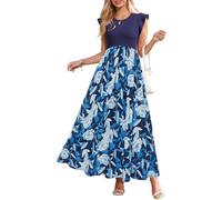 OUGES Women Summer Maternity Dresses Sleeveless Maxi Nursing Dress Breastfeeding with Pockets-M