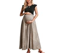 OUGES Women Summer Maternity Dresses Sleeveless Maxi Nursing Dress Breastfeeding with Pockets-S