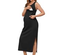 OUGES Womens Maternity Dress Summer Split Midi Sleeveless Nursing Dress Breastfeeding Pregnancy Clothes(Black,M)