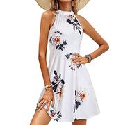 OUGES Women's Sleeveless Halter Neck Summer Spring Floral Print Dress Casual Cotton Sundress(Floral-21,XL)