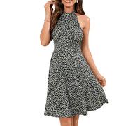 OUGES Women's Sleeveless Halter Neck Summer Spring Floral Print Dress Casual Cotton Sundress(Floral-Z29,L)