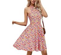 OUGES Women's Sleeveless Halter Neck Summer Spring Floral Print Dress Casual Cotton Sundress(Floral-Z31,XL)