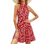 OUGES Women's Sleeveless Halter Neck Summer Spring Floral Print Dress Casual Cotton Sundress(Z40,XXL)