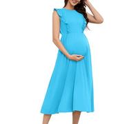 OUGES Womens Summer Maternity Nursing Dress Ruffled Zipper Empire Short Sleeveless Crew Neck A Line Midi Casual Dress for Breastfeeding Pregnancy Clothes (Light Blue,M)