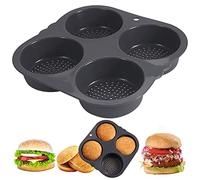 OUGETHER Hamburger Bun Mold Baking Hamburger Bread Pan Non-Stick Silicone Mold Dishwasher Safe 4 Cavities for Burger Buns Kitchen Tool,10cm (4 Inch) Egg Sandwich Molds Cavitie (Grey)
