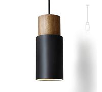 ouglres Black Cylinder Pendant Light,Wood Pendant Lights for Kitchen Island,Durable Metal Shade,Adjustable Breakfast Bar Lights,Industrial E27 Hanging Lamp for Dining Table,Bedroom,1pack