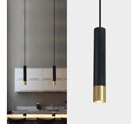 ouglres Pendant Light Black and Gold,Industrial Hanging Lamp,Durable Metal Lampshade,Modern Cylinder Wood Pendant Light for Bedroom Bedside Bar Cafe Kitchen,Height Adjustable,Gu10,1Pack